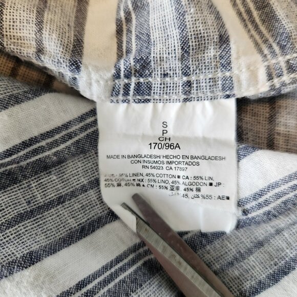 Old Navy Linen Blend Polo Shirt Regular Fit Blue Striped Pocket Golf Small EUC - Picture 6 of 10